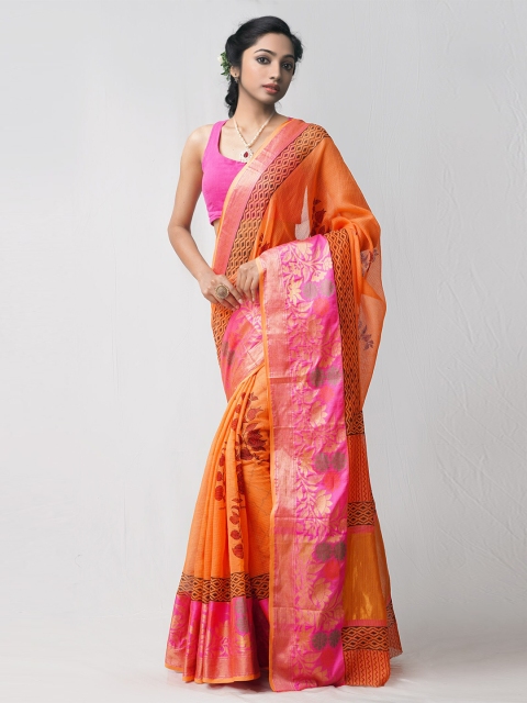 

Unnati Silks Orange & Pink Ethnic Motifs Zari Pure Cotton Kota Saree