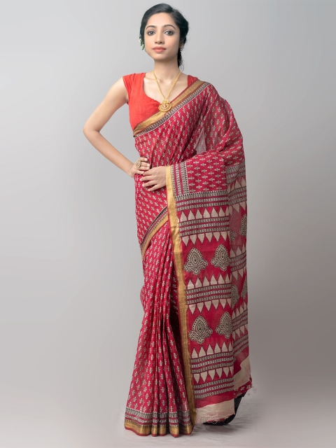 

Unnati Silks Pink & Beige Ethnic Motifs Pure Krisha Cotton Kovai Saree