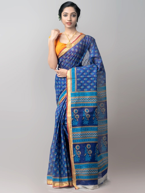 

Unnati Silks Navy Blue & Turquoise Blue Ethnic Motifs Pure Cotton Kovai Saree