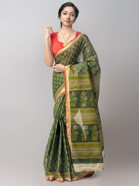 

Unnati Silks Green Printed Pure Krisha Cotton Saree