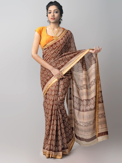 

Unnati Silks Brown & Off White Ethnic Motifs Pure Cotton Kovai Saree