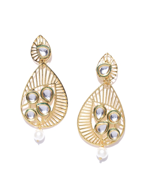 

Infuzze Gold-Toned Teardrop-Shaped Stone-Studded Drop Earrings