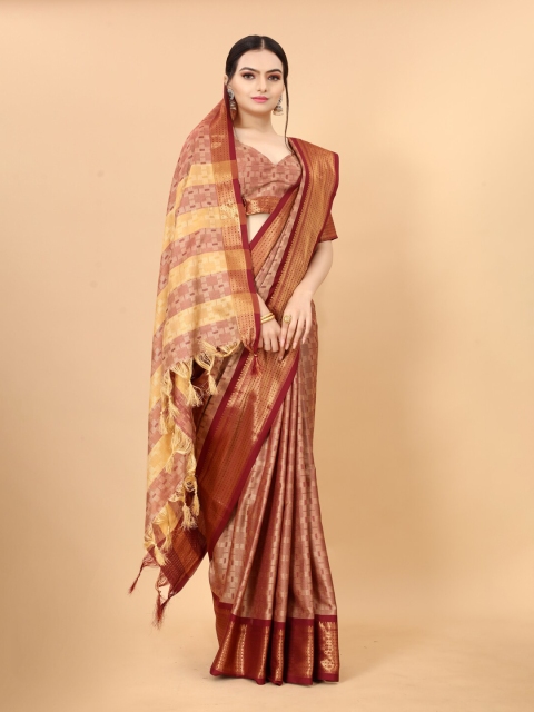 

awesome Beige & Brown Woven Design Silk Cotton Ikat Saree