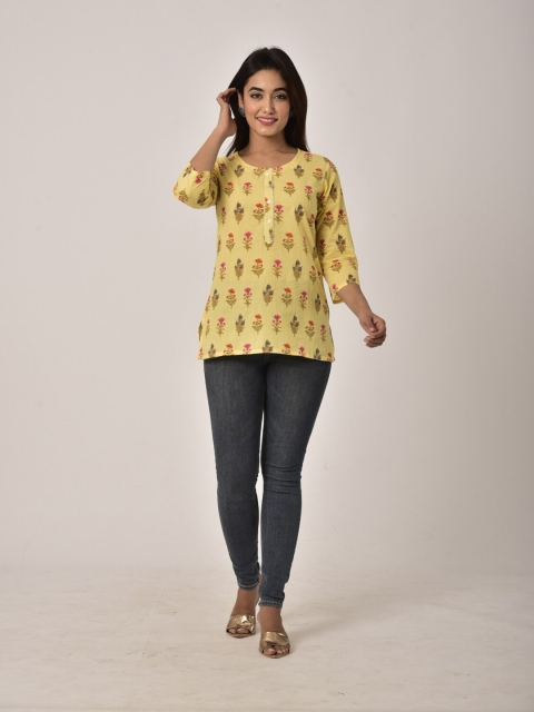 

Swasti Yellow Floral Printed Pure Cotton Kurti