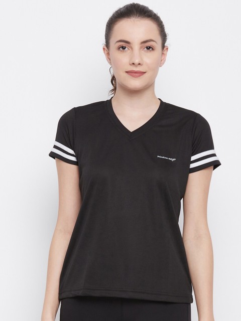 

PRINCINN MEYER Women Black V-Neck Dri-FIT Sports T-shirt