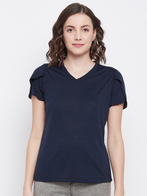 

PRINCINN MEYER Women Navy Blue V-Neck Dri-Blend T-shirt