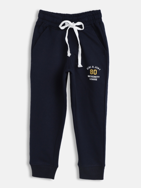 

Gini and Jony Boys Navy Blue Solid Cotton Joggers