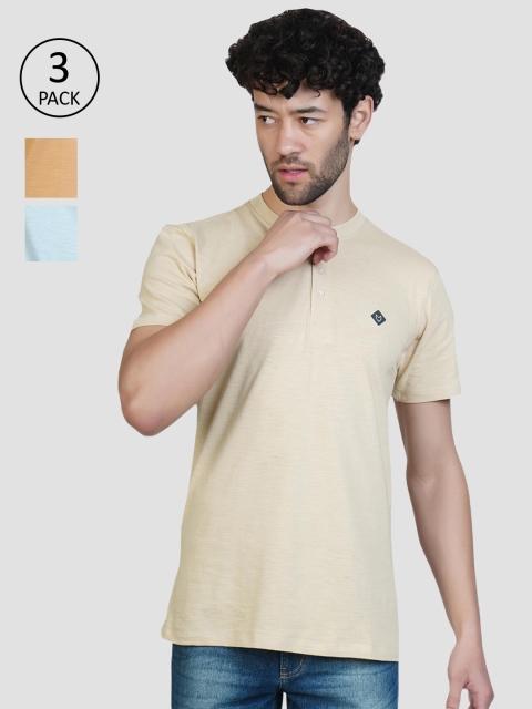 

Almo Wear Men Pack of 3 Henley Neck Half Sleeve T-Shirts, Blue