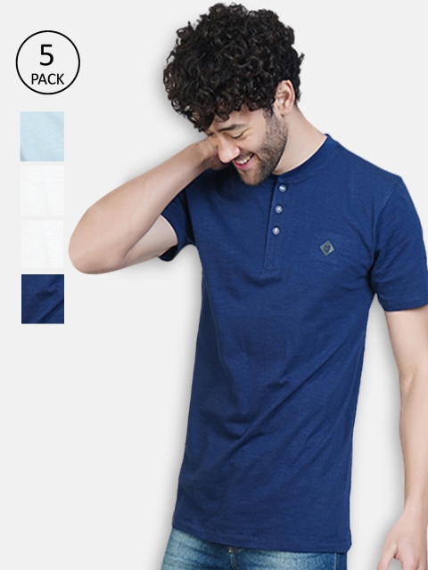 

Almo Wear Men Pack of 5 Henley Neck T-shirt, Blue