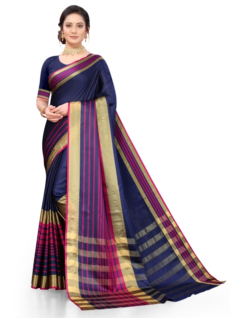 

Viva N Diva Blue & Pink Woven Design Silk Blend Fusion Saree