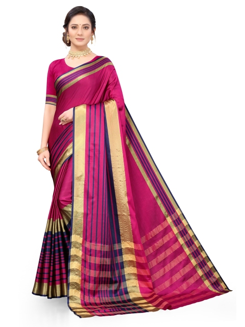 

Viva N Diva Magenta & Blue Striped Zari Silk Blend Saree