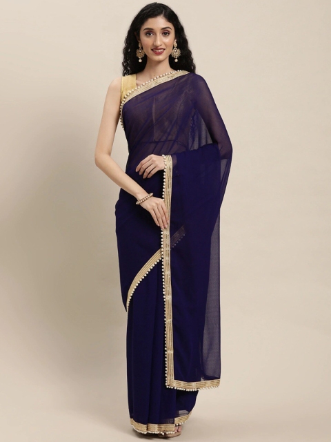 

Viva N Diva Navy Blue Solid Georgette Saree