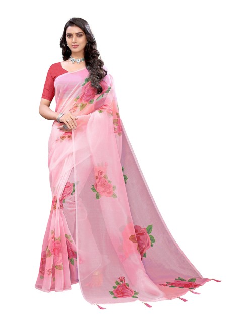 

Viva N Diva Pink & Green Floral Organza Saree