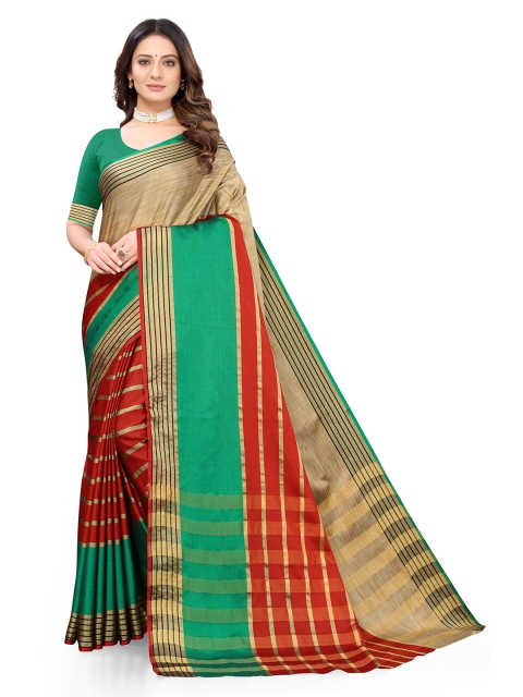 

Viva N Diva Red & Green Woven Design Silk Blend Fusion Saree