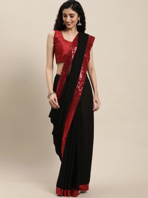 

Viva N Diva Black & Red Sequinned Georgette Border Work Saree