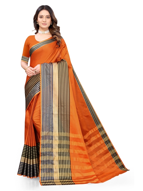 

Viva N Diva Rust & Blue Woven Design Silk Blend Fusion Saree