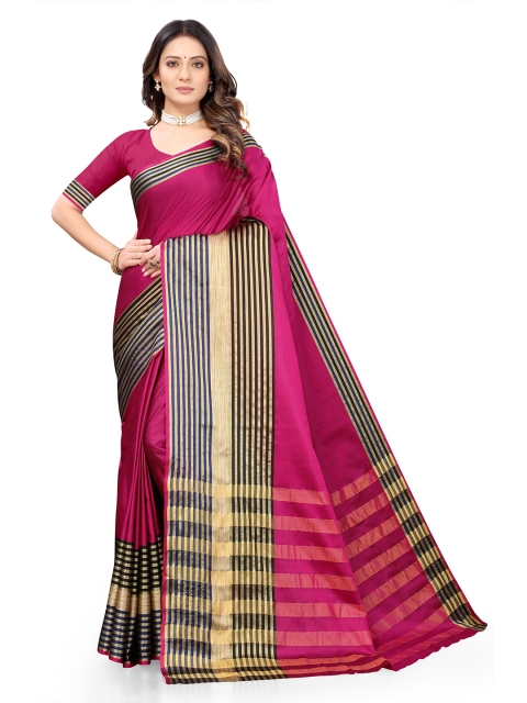

Viva N Diva Pink & Blue Striped Zari Silk Blend Saree