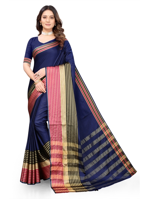 

Viva N Diva Blue & Pink Striped Silk Blend Saree
