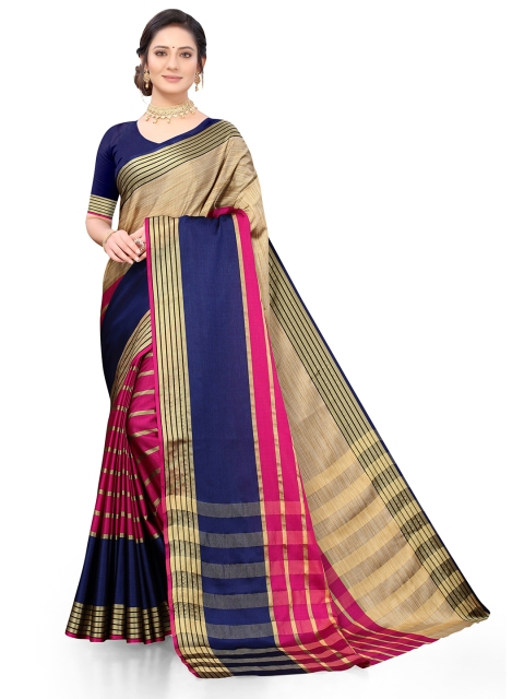 

Viva N Diva Pink & Navy Blue Woven Design Silk Blend Saree