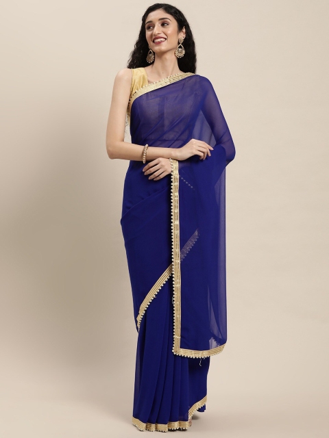 

Viva N Diva Navy Blue & Gold-Toned Solid Sequinned Border Saree