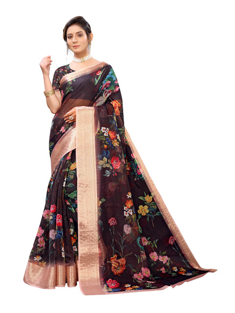 

Viva N Diva Brown Floral Printed Saree