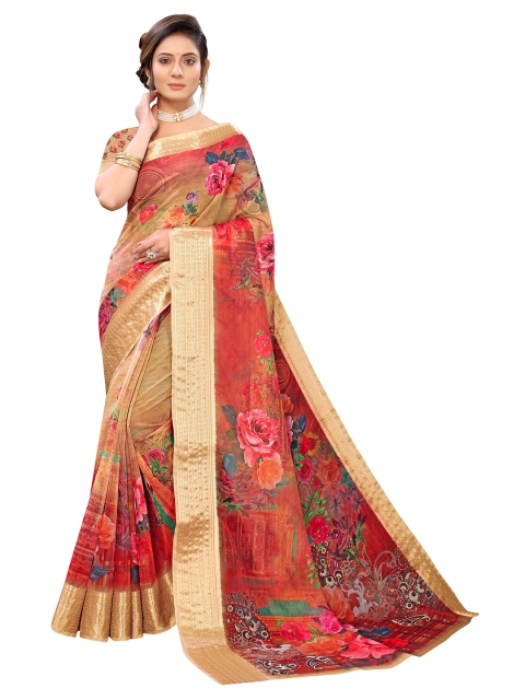 

Viva N Diva Beige & Pink Woven Design Silk Blend Kanjeevaram Saree