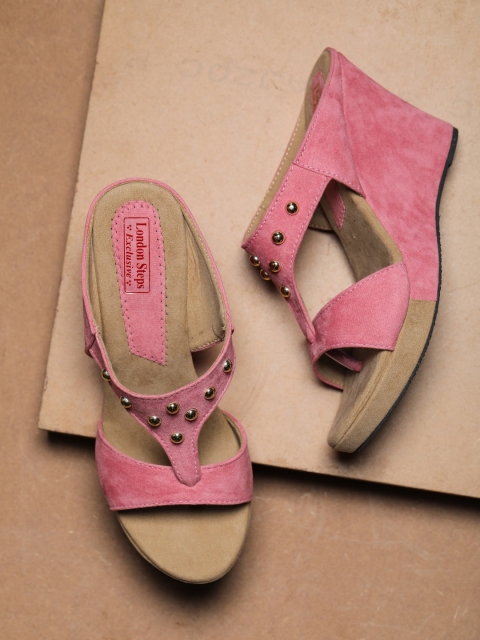 

LONDON STEPS Pink Colourblocked Suede Flatform Sandals