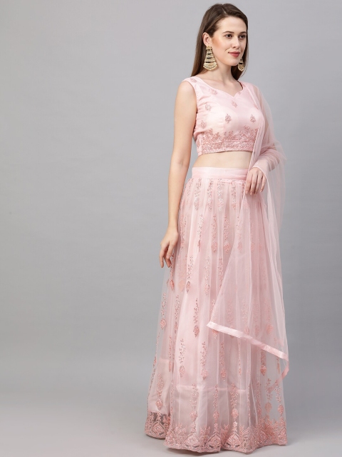 

RedRound Women Pink Embellished Semi-Stitched Lehenga Choli with Dupatta