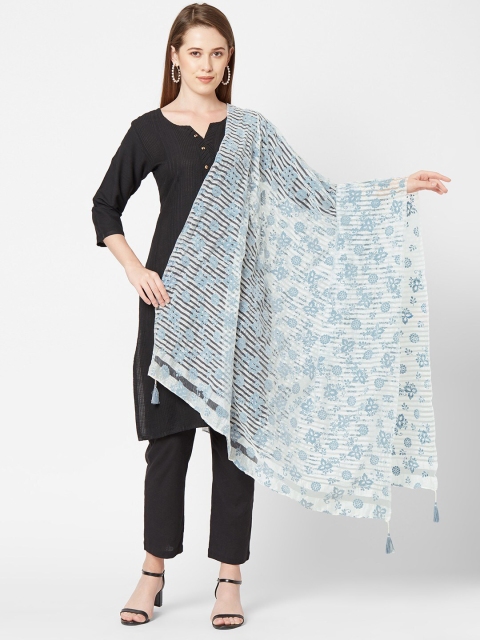 

Get Wrapped Grey & Blue Printed Viscose Rayon Dupatta