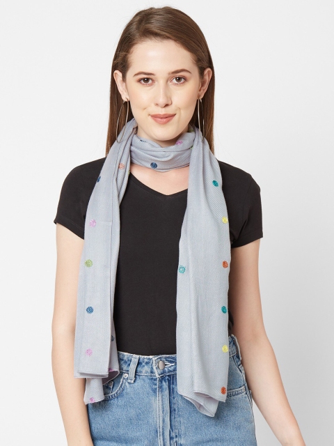 

Get Wrapped Women Grey & Multicoloured All Over Circle Embroidered Scarf
