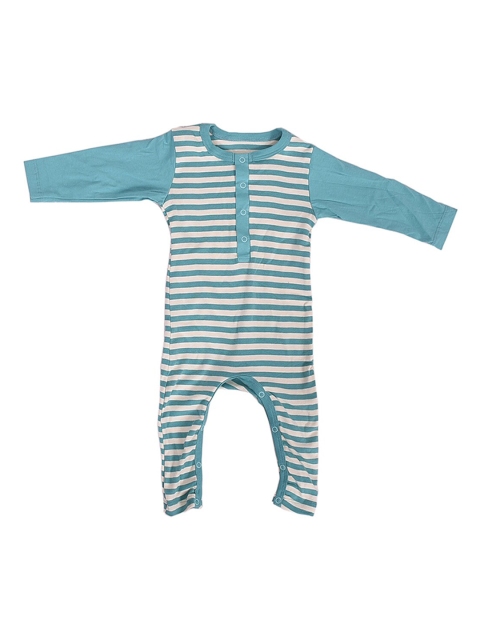 

Moms Home Infant Kids Sea-Green & White Striped Organic Cotton Rompers