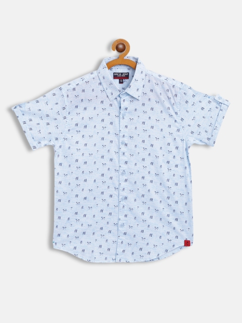 

Gini and Jony Boys Blue Printed Cotton Casual Shirt