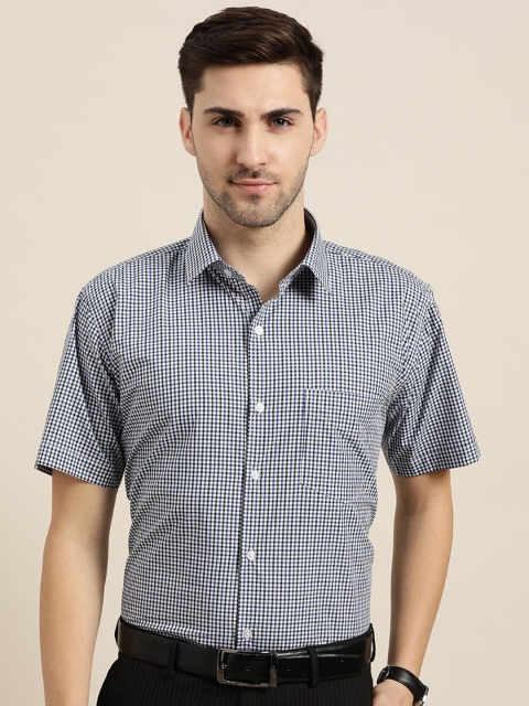 

Hancock Men Blue & Black Slim Fit Micro Checked Cotton Formal Shirt