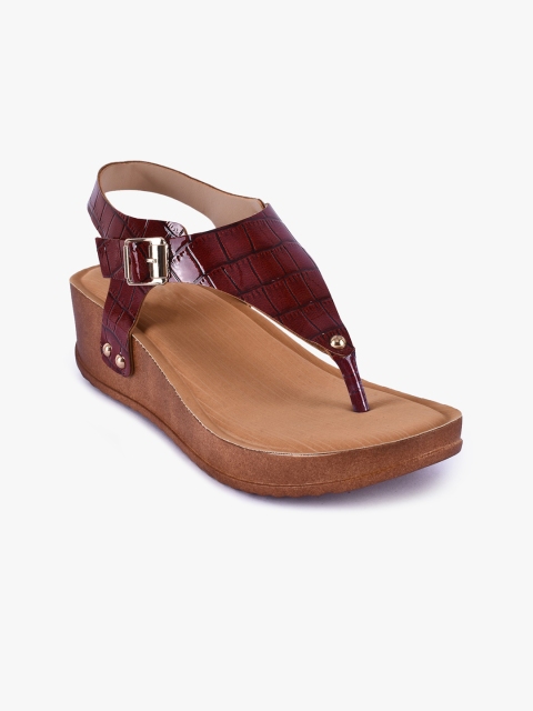 

BuckleUp Women Brown Textured Open Toe Flats with Buckles