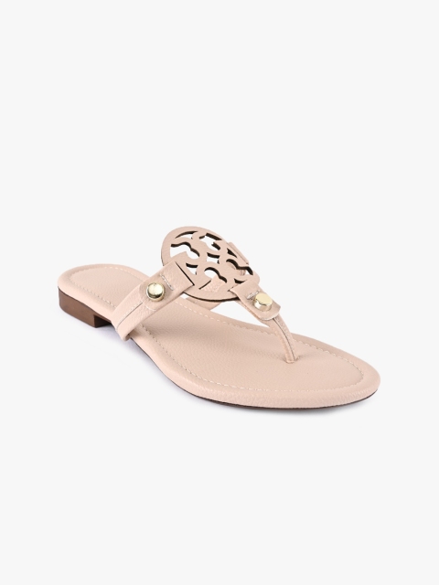 

BuckleUp Women Nude-Coloured T-Strap Flats with Laser Cuts