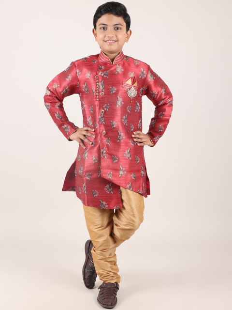 

Pothys Boys Maroon & Khaki Jacquard Sherwani