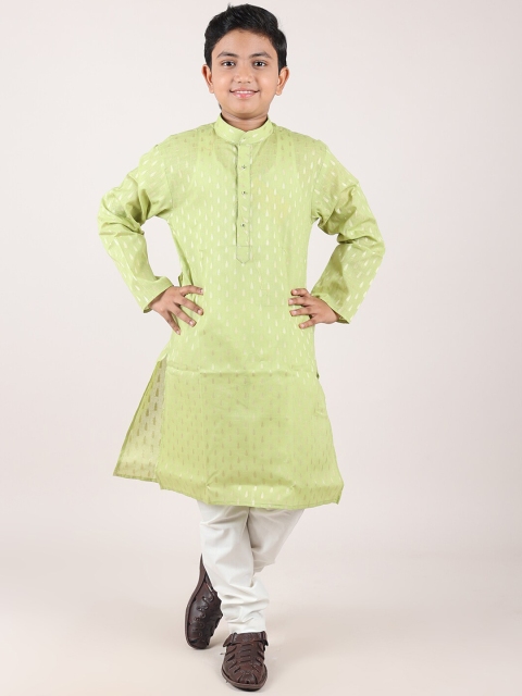 

Pothys Boys Green & White Woven Design Sherwani