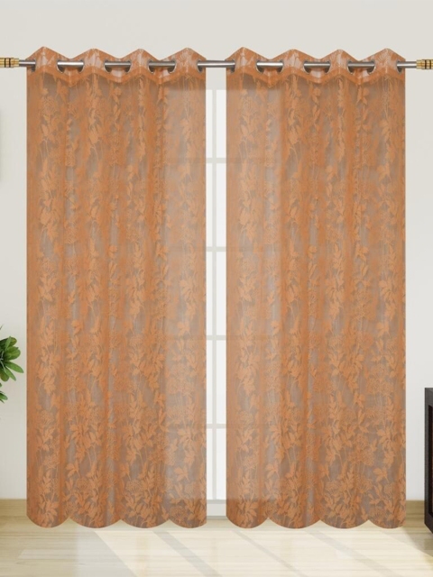 Molly & Michel Beige Set of 2 Floral Sheer Long Door Curtains