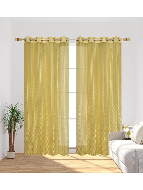 

Molly & Michel Yellow Set of 2 Geometric Sheer Door Curtains