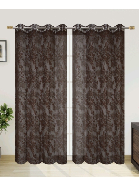 

Molly & Michel Set of 2 Floral Long Door Curtain, Brown