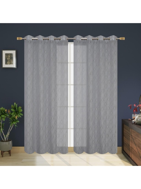 

Molly & Michel Pack Of 2 Grey Self Design Sheer Long Door Curtains