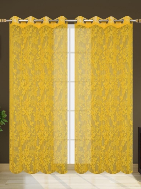 

Molly & Michel Yellow Set of 2 Floral Sheer Long Door Curtains