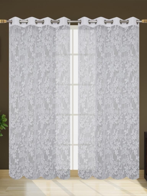 

Molly & Michel White Set of 2 Floral Sheer Long Door Curtains