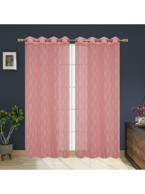 

Molly & Michel Pink Set of 2 Embroidered Sheer Door Curtain