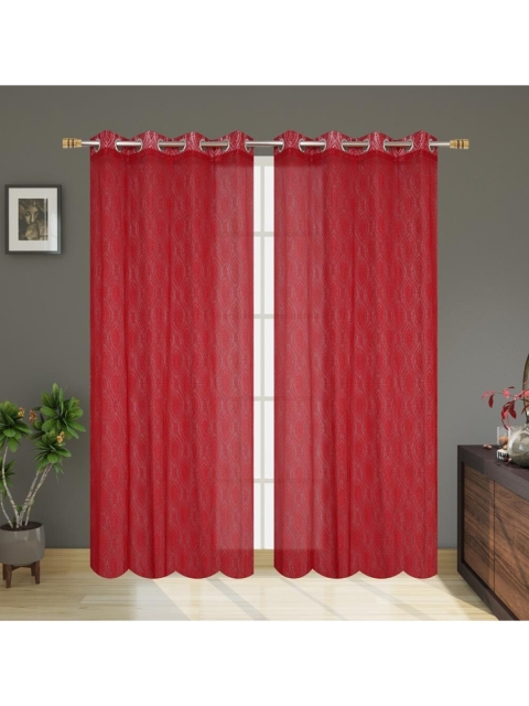 

Molly & Michel Red Set of 2 Ethnic Motifs Sheer Long Door Curtain