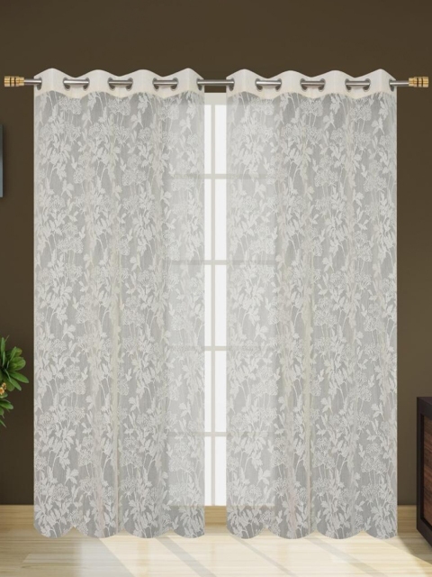 

Molly & Michel Pack Of 2 Off White Self Design Sheer Long Door Curtains