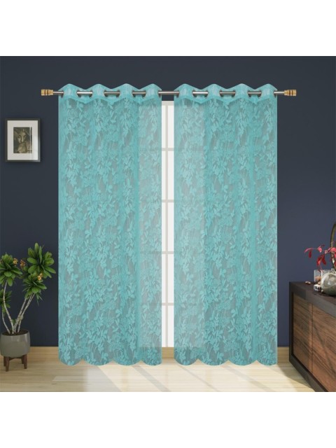 

Molly & Michel Set Of 2 Turquoise Blue Floral Door Curtain