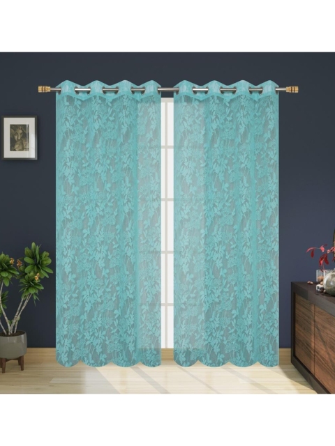 

Molly & Michel Turquoise Blue Set of 2 Floral Sheer Long Door Curtains