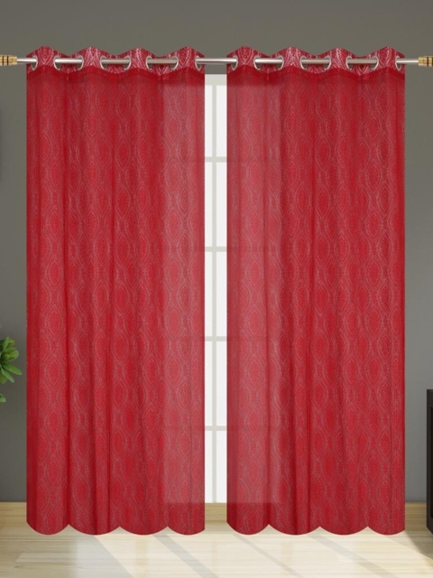 

Molly & Michel Red Set of 2 Floral Sheer Door Curtain