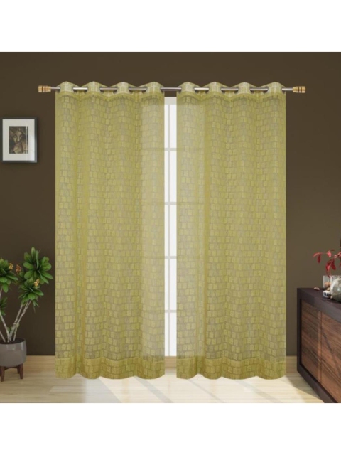 

Molly & Michel Lime Green Set of 2 Geometric Sheer Door Curtains
